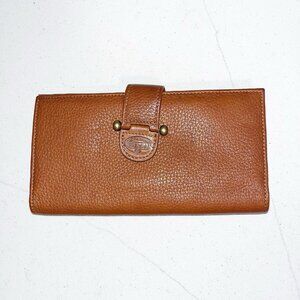Fossil Brown Pebbled Leather Wallet Fold Over Snap Closure Checkbook Cover